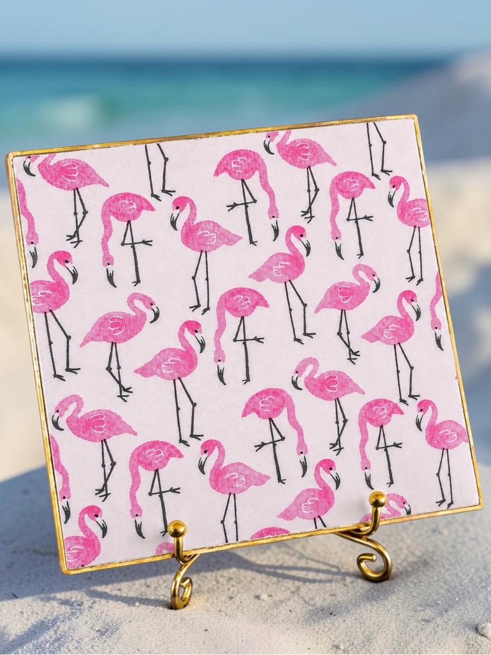 Hand Crafted Pink Flamingo Decorative Coaster Stone 4”